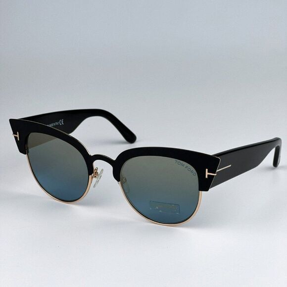 NEW Tom Ford FT0607/S ALEXANDRA 05X Black Blue Mirrored Cat Eye Women Sunglasses